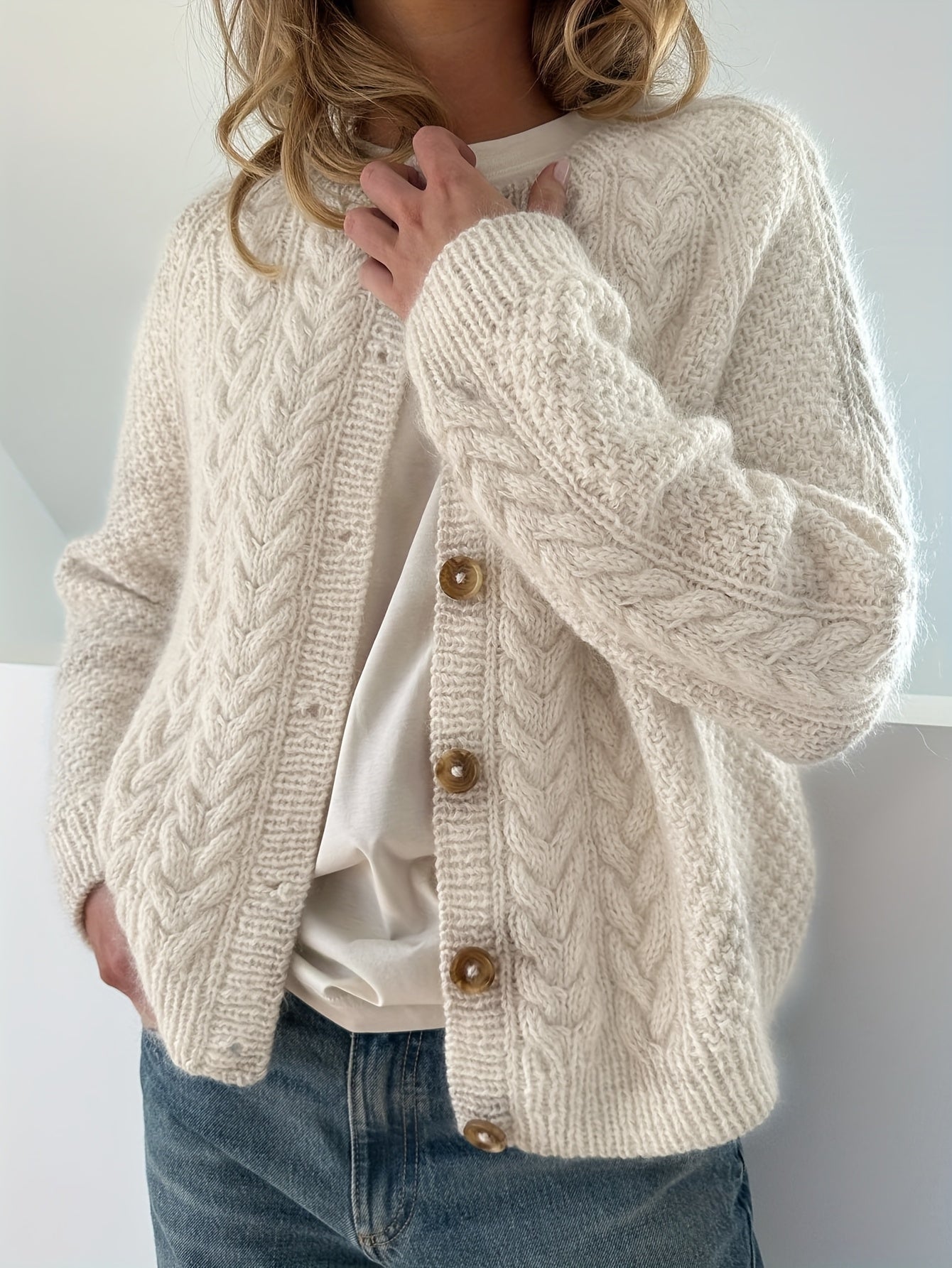 Ljosine | Kabelstrikket Cardigan Med Knapper