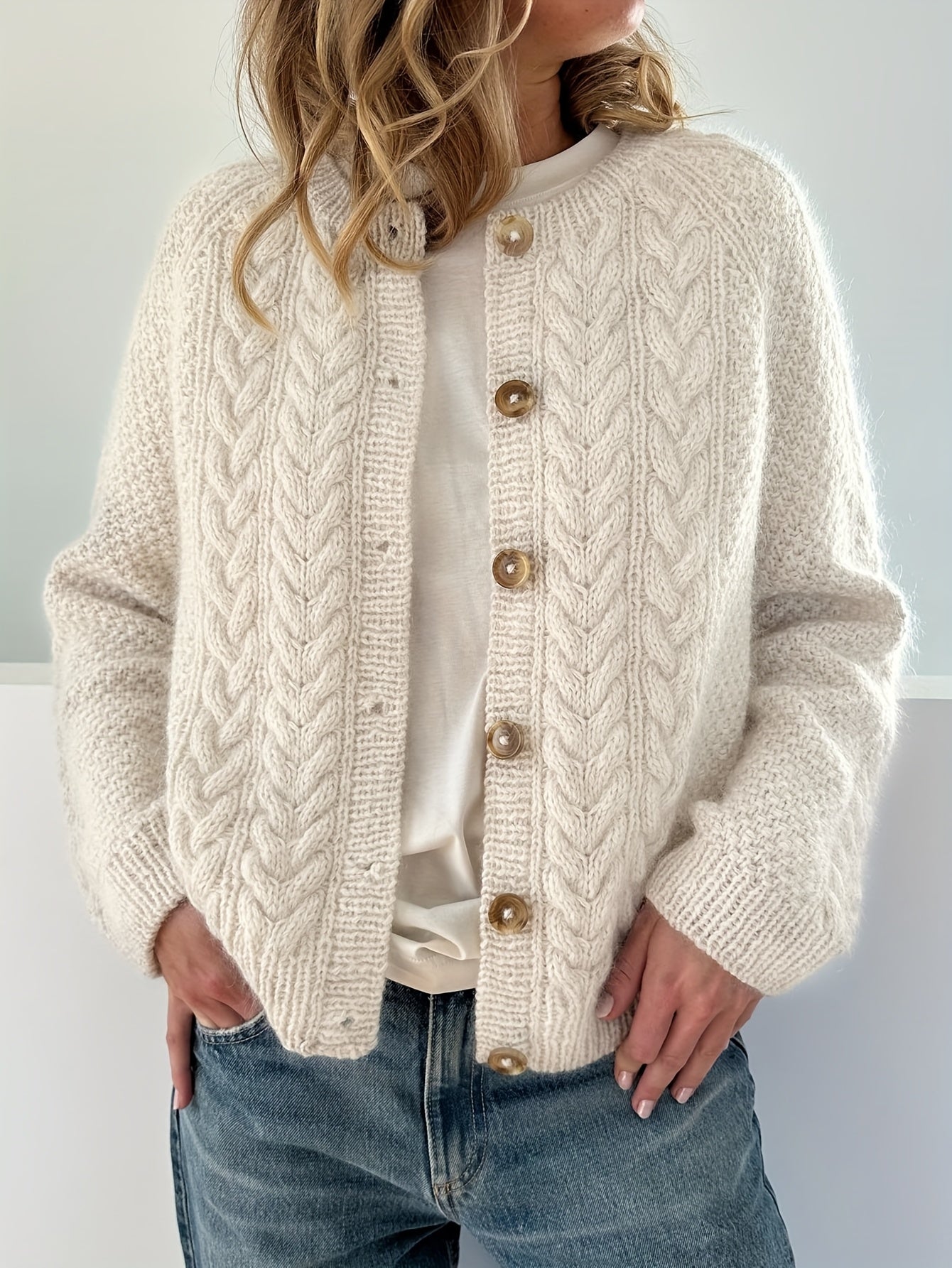 Ljosine | Kabelstrikket Cardigan Med Knapper
