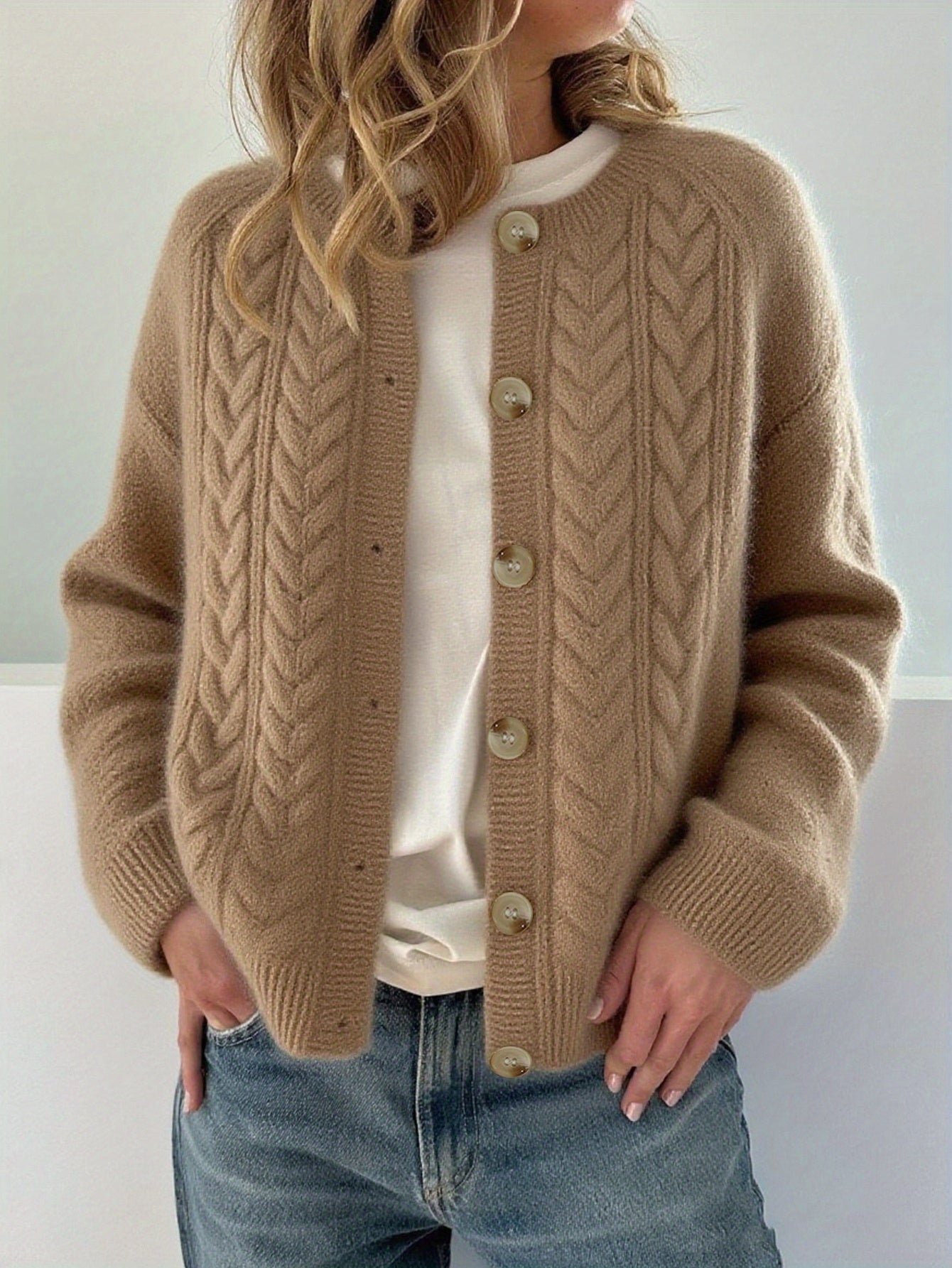 Ljosine | Kabelstrikket Cardigan Med Knapper